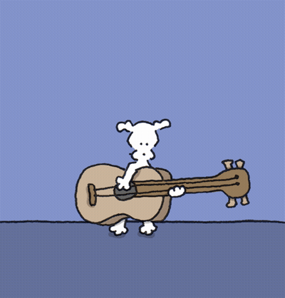 A Cartoon Of A Dog Playing A Guitar On A Blue Background GIF