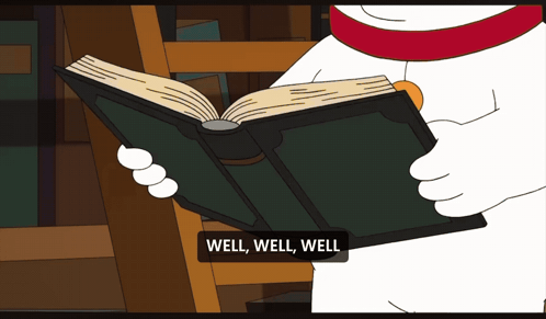 A Cartoon Of A Dog Reading A Book That Says Well GIF