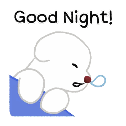 A Cartoon Of A Dog Saying Good Night With A Blue Pillow Sticker