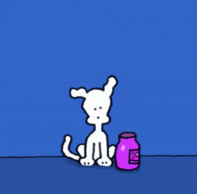 A Cartoon Of A Dog Sitting Next To A Jar That Says ' Bubbles ' On It GIF
