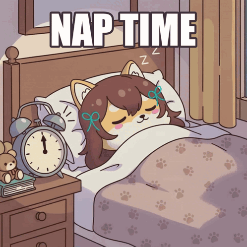 A Cartoon Of A Dog Sleeping In A Bed With The Words Nap Time Written Above It GIF