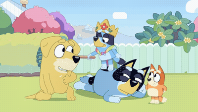 A Cartoon Of A Dog Wearing A Crown Holding A Broom GIF