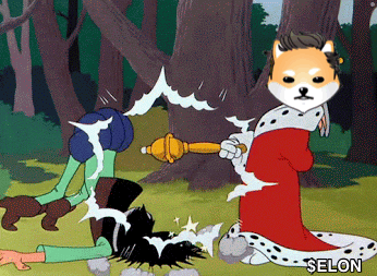 A Cartoon Of A Dog Wearing A King 'S Robe And Holding A Trophy With The Word Selon Written Below It GIF