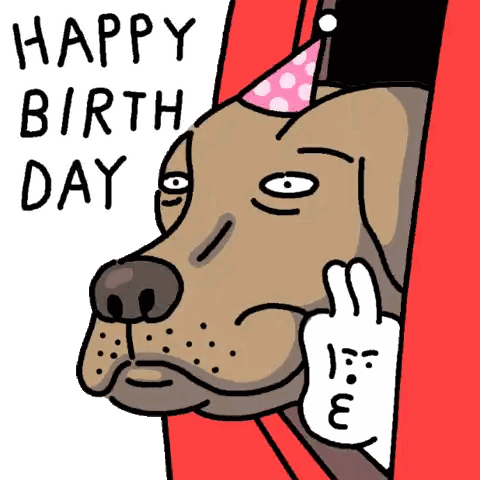 A Cartoon Of A Dog Wearing A Pink Party Hat Says Happy Birthday Sticker