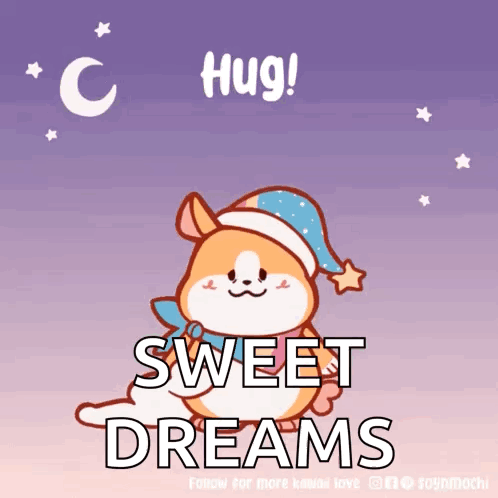 a cartoon of a dog wearing a sleep cap with the words sweet dreams below it