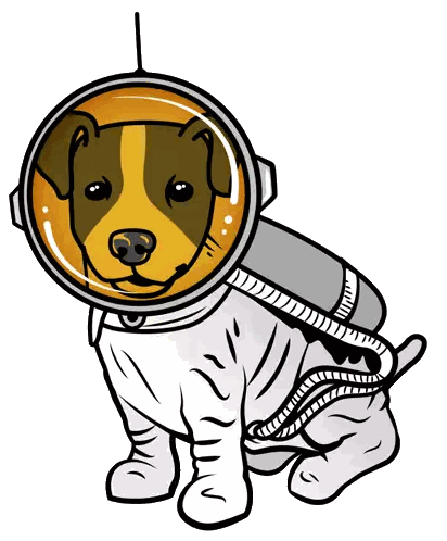 A Cartoon Of A Dog Wearing An Astronaut Costume Sticker