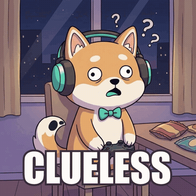A Cartoon Of A Dog Wearing Headphones And A Bow Tie With Clueless Written Below It GIF