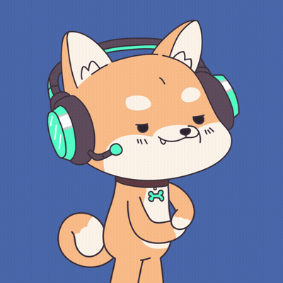 A Cartoon Of A Dog Wearing Headphones And A Collar With A Green X On It GIF