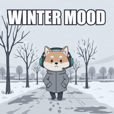 A Cartoon Of A Dog Wearing Headphones And A Jacket With The Words Winter Mood Above Him GIF