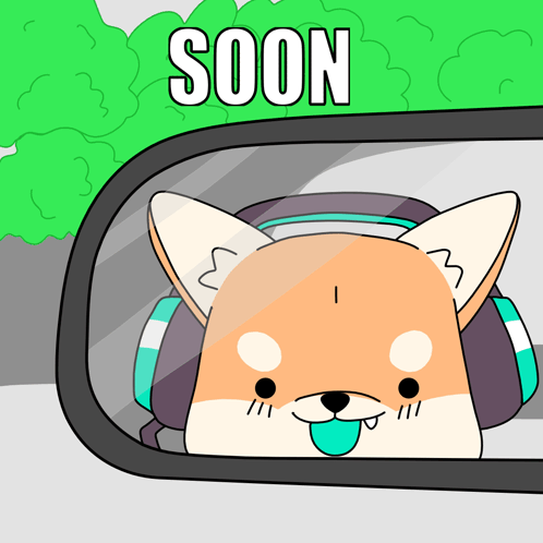 A Cartoon Of A Dog Wearing Headphones And Looking In A Rear View Mirror That Says Soon GIF