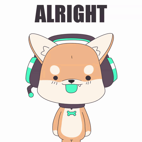 A Cartoon Of A Dog Wearing Headphones And The Word Alright Above It GIF
