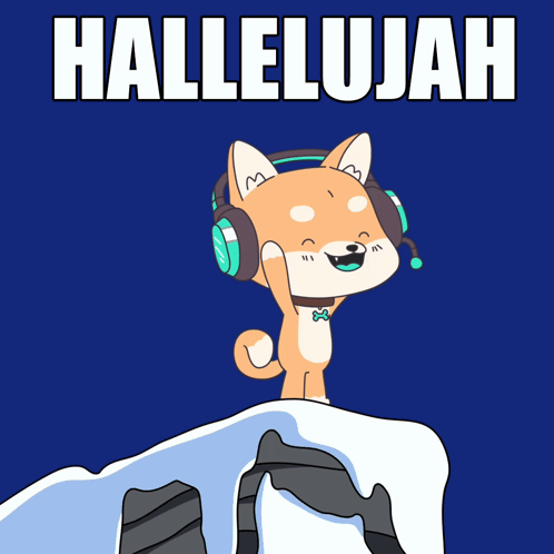 A Cartoon Of A Dog Wearing Headphones With The Words Hallelujah On The Bottom GIF