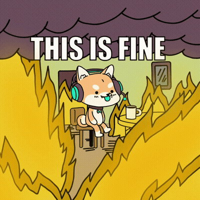 a cartoon of a dog wearing headphones with the words " this is fine " above it