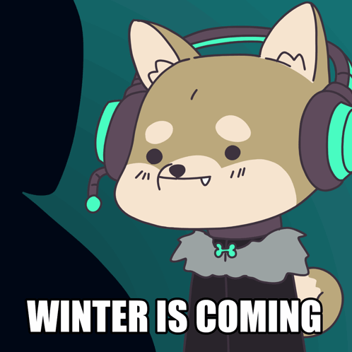 A Cartoon Of A Dog Wearing Headphones With The Words Winter Is Coming Below It GIF