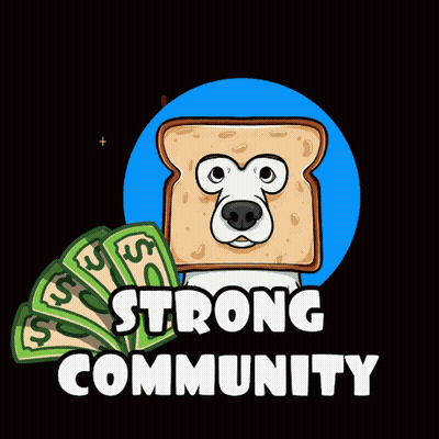 A Cartoon Of A Dog With A Slice Of Bread On Its Head And The Words Strong Community GIF