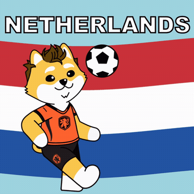 A Cartoon Of A Dog With A Soccer Ball And The Word Netherlands GIF