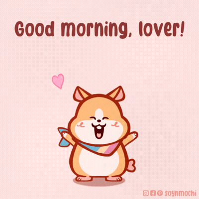 A Cartoon Of A Dog With Hearts And The Words " Good Morning Lover " GIF