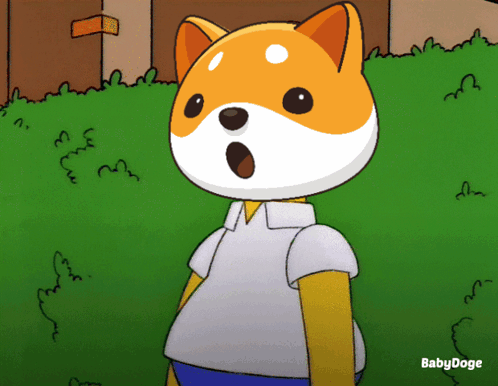 A Cartoon Of A Dog With The Name Babydoge On The Bottom Right GIF