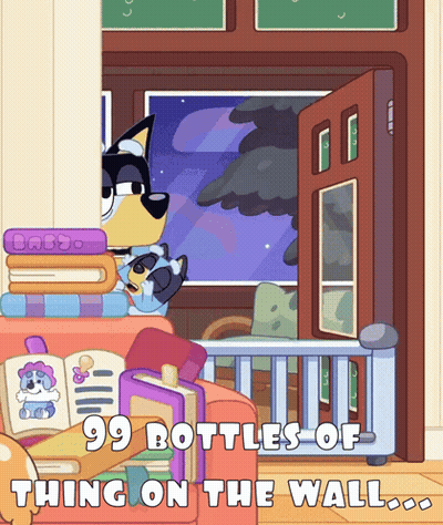 A Cartoon Of A Dog With The Words 99 Bottles Of Thing On The Wall Above It GIF