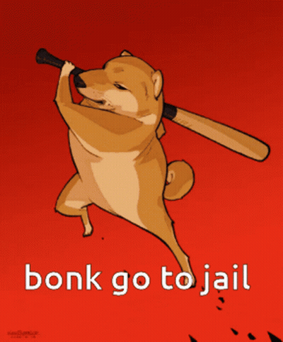 A Cartoon Of A Dog With The Words Bonk Go To Jail GIF
