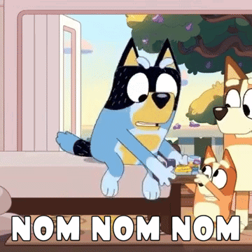 A Cartoon Of A Dog With The Words Nom Nom Nom Written Below It GIF