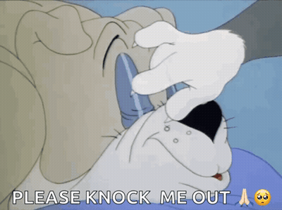 A Cartoon Of A Dog With The Words Please Knock Me Out GIF