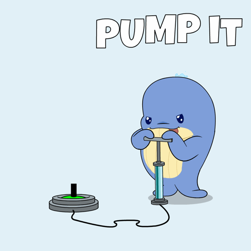 A Cartoon Of A Dolphin Pumping A Green Tube With The Words Pump It Written Above It GIF