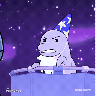 A Cartoon Of A Dolphin Wearing A Wizard Hat Is From The Milk Chug GIF
