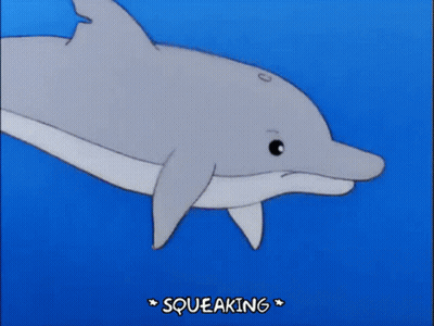 A Cartoon Of A Dolphin With The Words Squeaking Above It GIF
