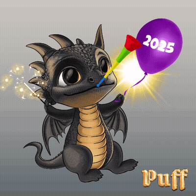 A Cartoon Of A Dragon Holding A Balloon That Says 2025 GIF