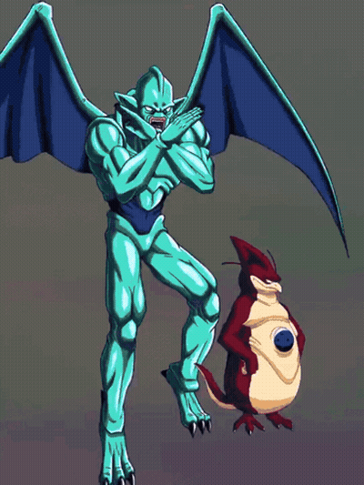 A Cartoon Of A Dragon Standing Next To A Small Bird GIF