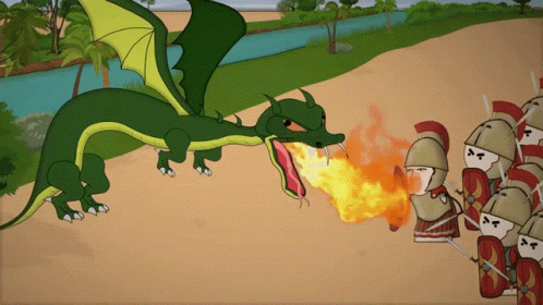 A Cartoon Of A Dragon With Flames Coming Out Its Mouth GIF