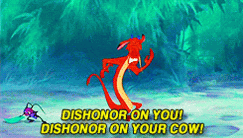 A Cartoon Of A Dragon With The Words Dishonor On You Dishonor On Your Cow GIF
