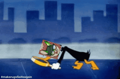 A Cartoon Of A Duck Holding A Magnifying Glass With The Hashtag #Makerugsselfeagin At The Bottom GIF