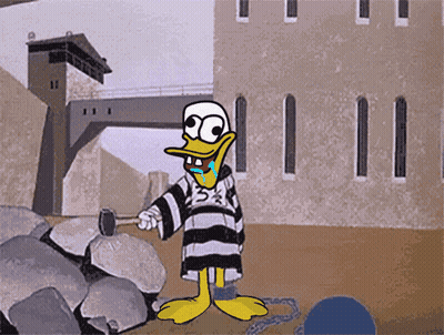 A Cartoon Of A Duck In A Prison Uniform With The Number 3 On It GIF