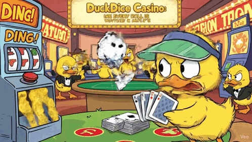 A Cartoon Of A Duck Playing A Game Of Duck Dice Casino GIF