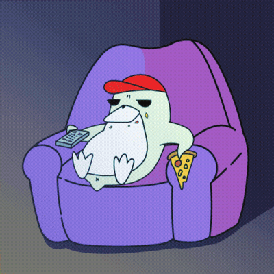 A Cartoon Of A Duck Sitting In A Chair With A Remote GIF