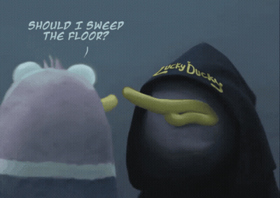 A Cartoon Of A Duck Wearing A Black Lucky Ducky Hoodie GIF