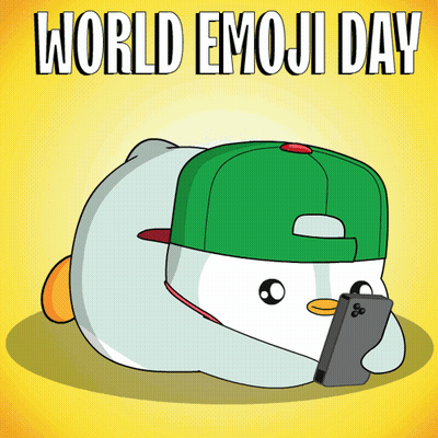 A Cartoon Of A Duck Wearing A Green Hat Looking At A Cell Phone GIF