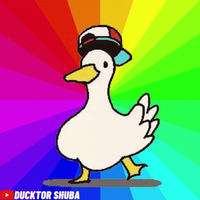 A Cartoon Of A Duck Wearing A Hat With The Name Ducktor Shuba On The Bottom GIF
