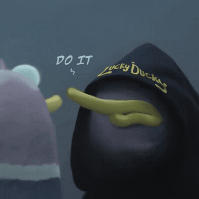 A Cartoon Of A Duck Wearing A Lucky Ducky Shirt GIF