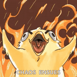 A Cartoon Of A Duck With Its Mouth Open And Flames Coming Out Of It . GIF