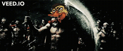 A Cartoon Of A Duck With The Words " Even A Ducking Hurricane Can 'T Stop The Ugly Duck Army " GIF