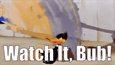 A Cartoon Of A Duck With The Words Watch It Bub On The Bottom GIF