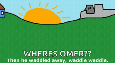 A Cartoon Of A Duck With The Words " Wheres Omer " GIF