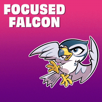 A Cartoon Of A Falcon With The Words Focused Falcon Behind It GIF