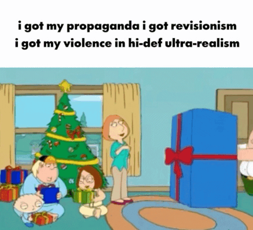 A Cartoon Of A Family Guy Sitting In Front Of A Christmas Tree With Gifts GIF