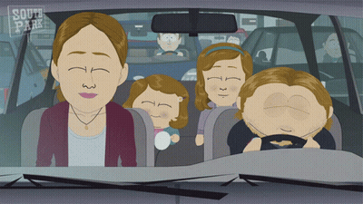 A Cartoon Of A Family In A Car With The Words South Park On The Bottom Right GIF