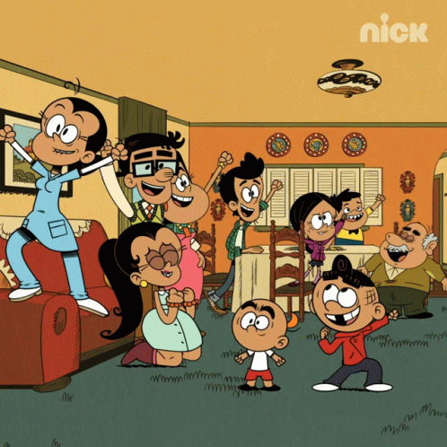 A Cartoon Of A Family In A Living Room With A Nick Logo On The Bottom GIF