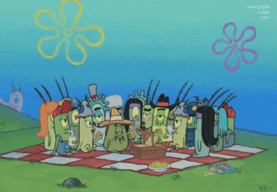 A Cartoon Of A Family Reunion With A Picnic Blanket GIF